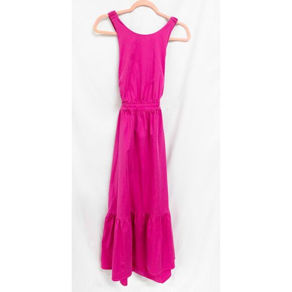 Peter Som Hot Pink Tiered Barbiecore Cross Back Semi Formal Summer Midi Dress 6 - Picture 5 of 15